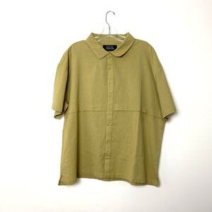 Native Youth Button Down Shirt Size XL Green Linen Blend Short Sleeves Vacation